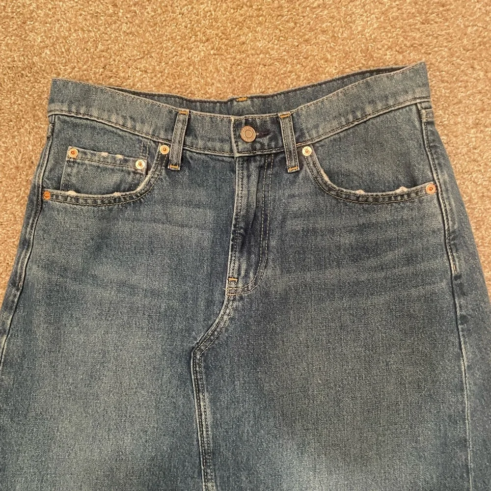 GAP Medium Blue Denim Maxi Skirt with Front Slit - Picture 7 of 8